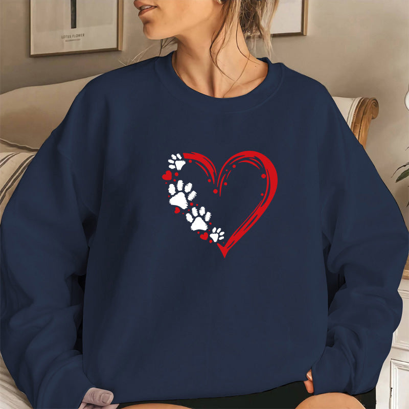 Damen Sweatshirt mit kreativem Herz- und Pfotendesign