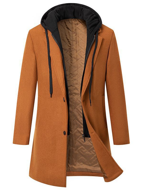 Herren eleganter Melton-Mantel mit abnehmbarer Kapuze und praktischen Taschen Aliams