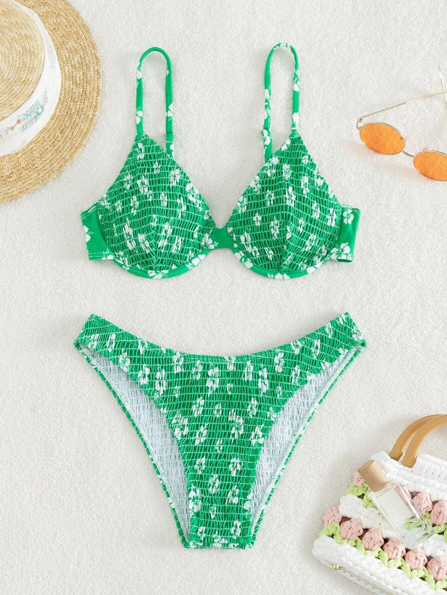 Damen Hochgeschnittener Bikini mit gepolstertem Oberteil und verstellbaren Trägern Heidi-Mode