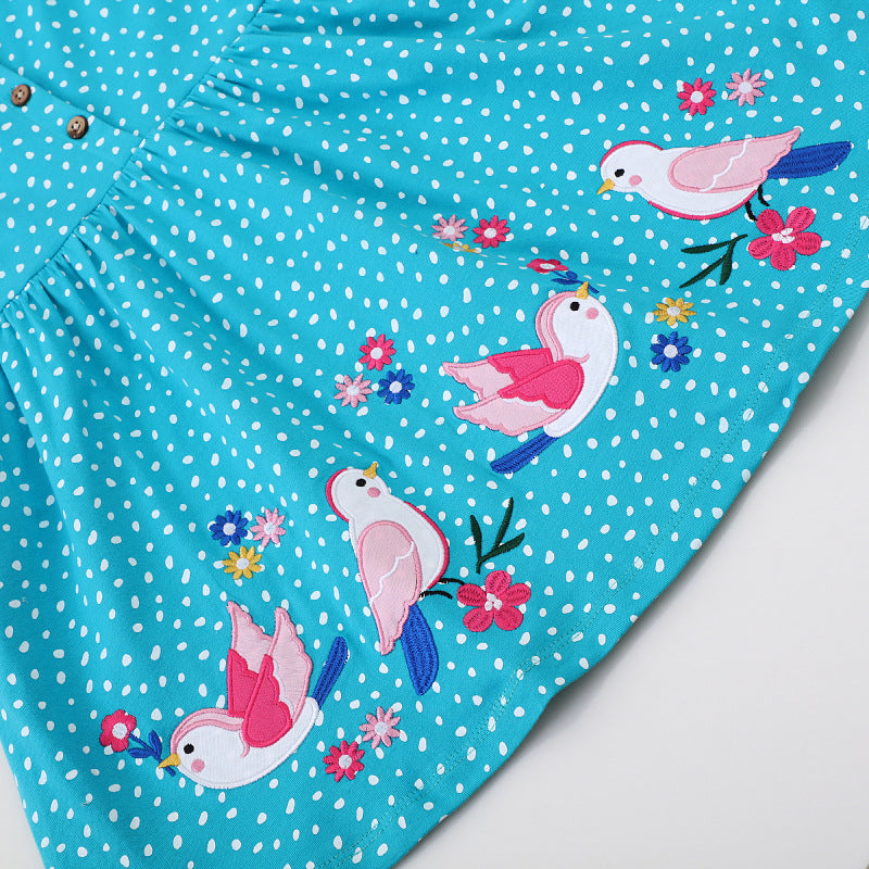Mädchen Langarmkleid mit verspieltem Vogel-Design Drune