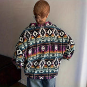 Damen Fleecejacke mit buntem Ethno-Muster und weichem Innenfutter