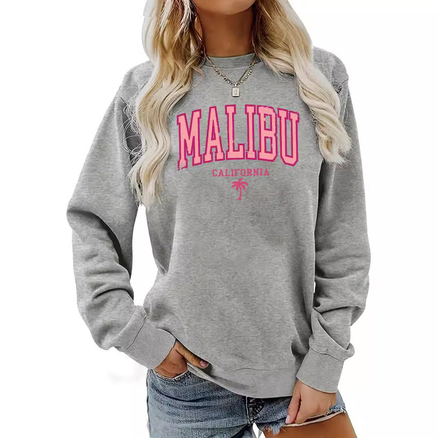 Damen Sweatshirt mit beschwingtem Malibu Schriftzug und lässigem Schnitt