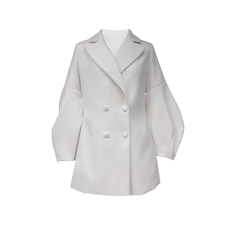 Damen eleganter Doppelreihiger Blazer-Kleid mit voluminösen Ärmeln