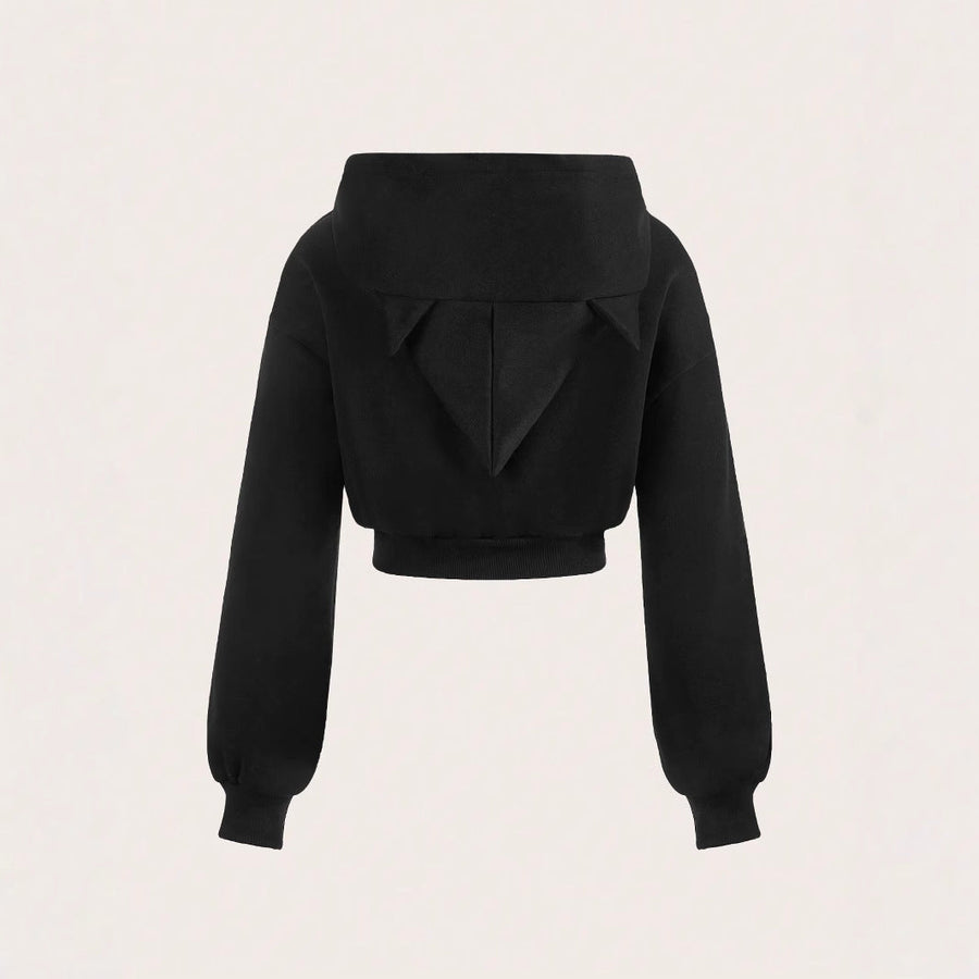 Damen cropped Hoodie mit innovativem Reißverschluss und voluminösen Ärmeln