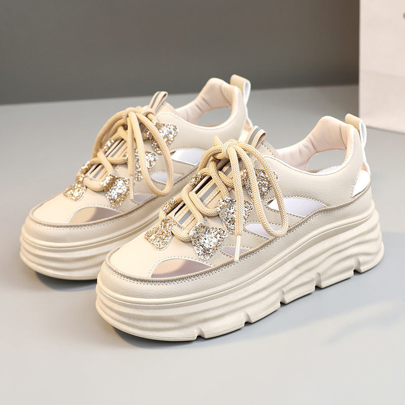 Damen Sportliche Plateau-Sneakers mit funkelnden Akzenten und trendigem Design