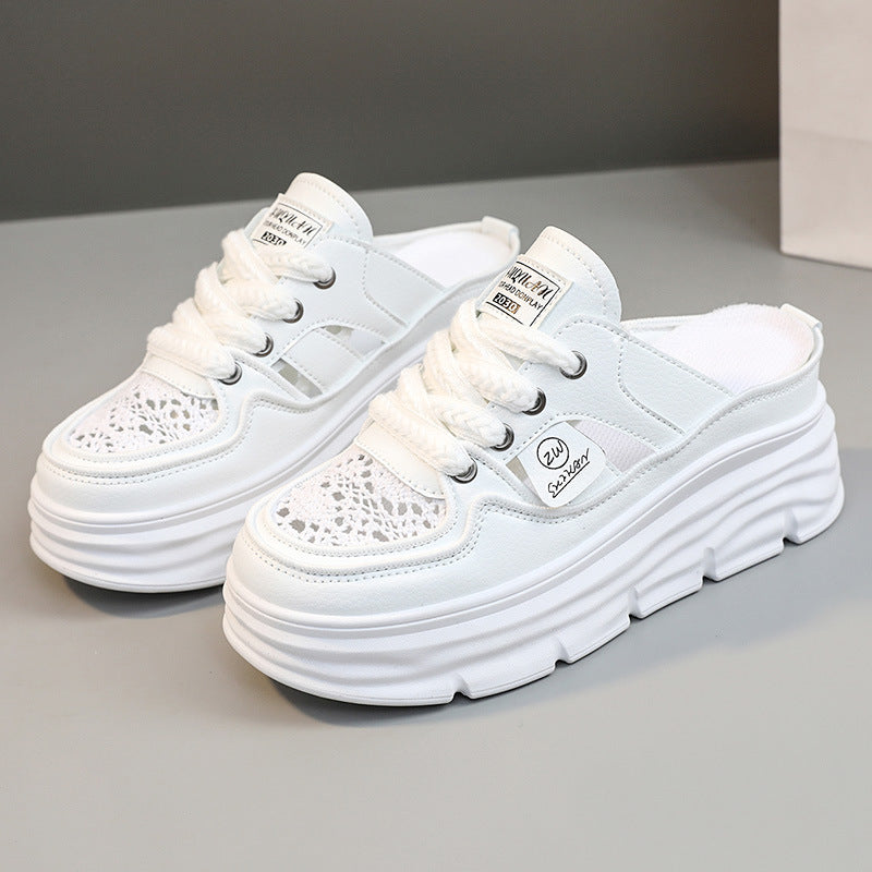 Damen Chunky Slipper mit modischem Schnürsenkel-Design und atmungsaktiver Obermaterialkombination