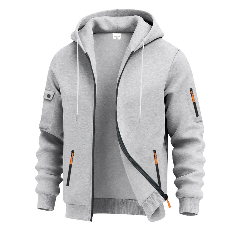 Herren nan technische Zip-Hoodiejacke mit wasserabweisenden Reißverschlusstaschen, Kapuze und verstärkten Ärmelpaspeln Drune