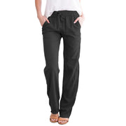 Damen Weite Leinenhose mit elastischem Bund und praktischen Seitentaschen Heidi-Mode