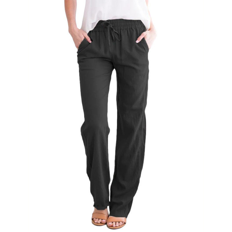 Damen Weite Leinenhose mit elastischem Bund und praktischen Seitentaschen Heidi-Mode
