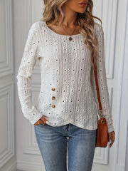 Damen Langarmshirt mit dekorativen Knöpfen und Struktur