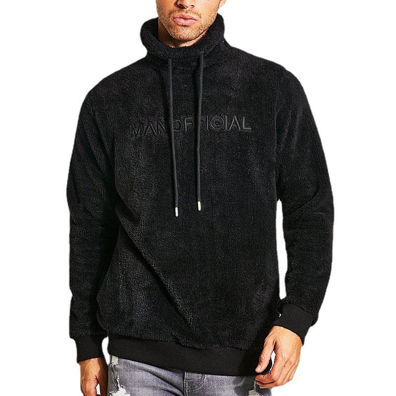 Herren gemütlicher Fleece-Pullover mit hohem Kragen und Kordelzug Aliams