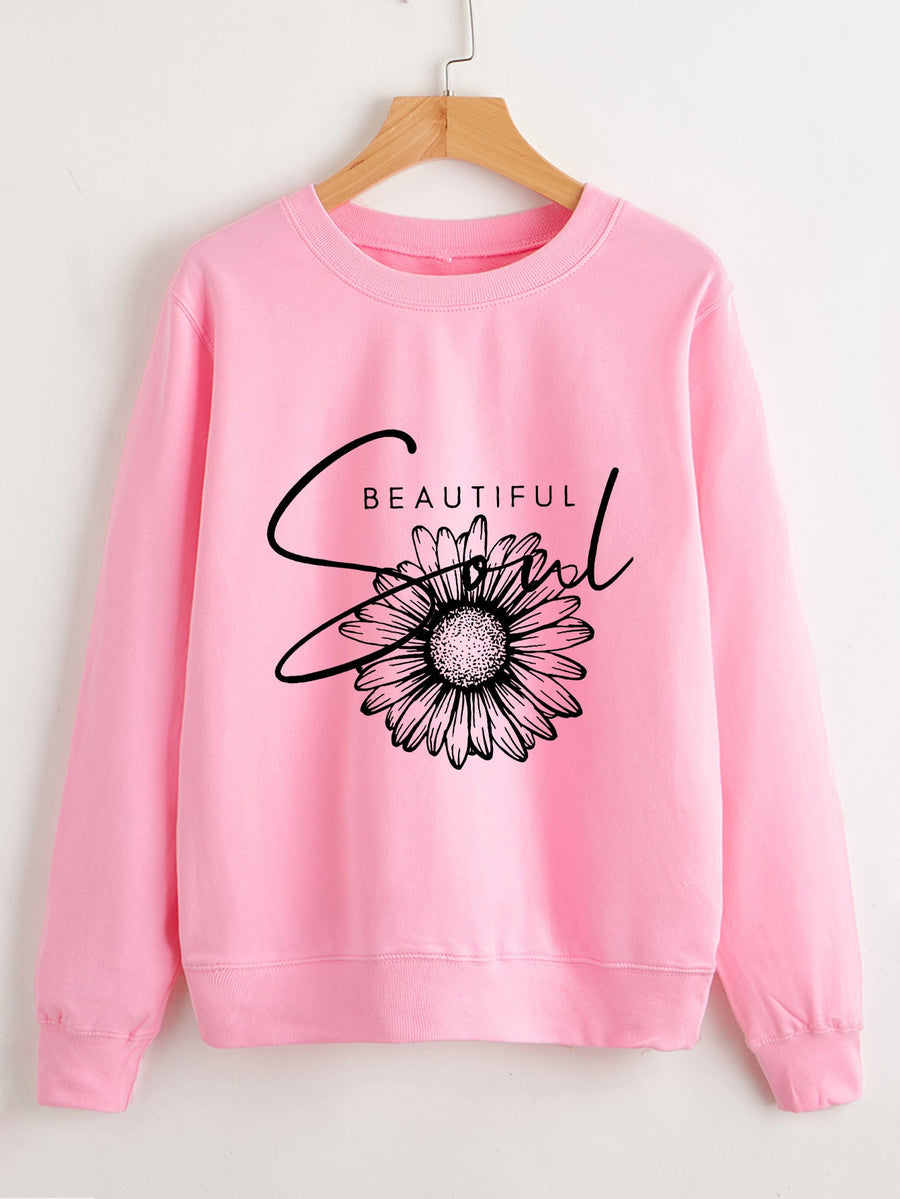 Damen Sweatshirt mit floralem Motiv und inspirierendem Schriftzug