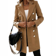 Damen eleganter Wollmantel mit doppelter Knopfleiste und breitem Revers