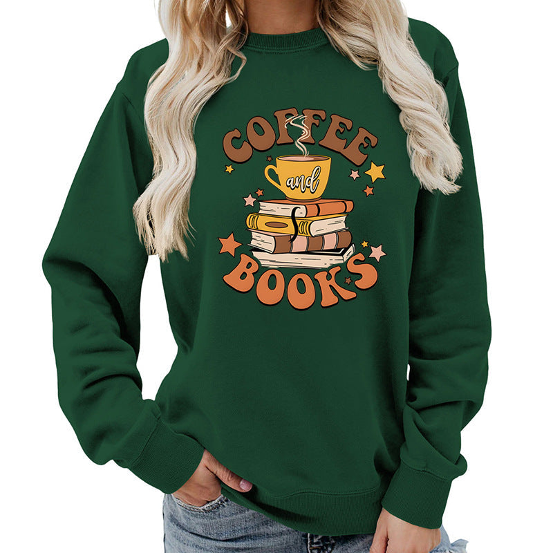 Damen Sweatshirt mit kreativem Kaffeebuch-Design
