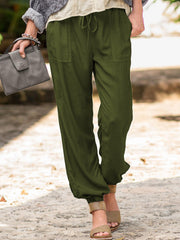 Damen nan lässige Leinenoptik Jogginghose mit Tunnelzug, aufgesetzten Taschen und elastischen Bündchen Drune