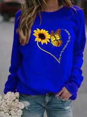Damen Sweatshirt mit grafischem Schmetterlings- und Sonnenblumenmotiv