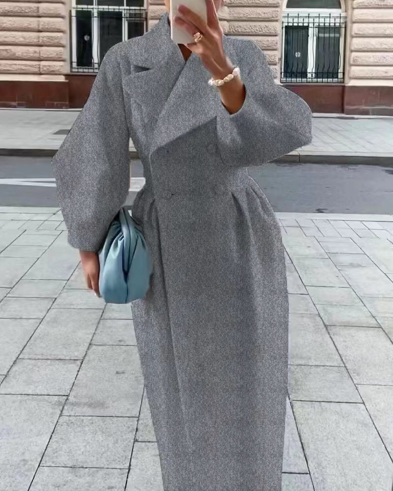 Eleganter langer Damen Trenchcoat – Reverskragen & Laternenärmel – Modern