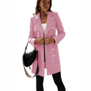 Damen eleganter Wollmantel mit doppelter Knopfleiste und breitem Revers