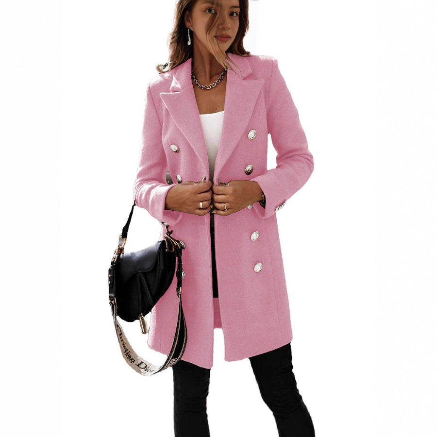 Damen eleganter Wollmantel mit doppelter Knopfleiste und breitem Revers