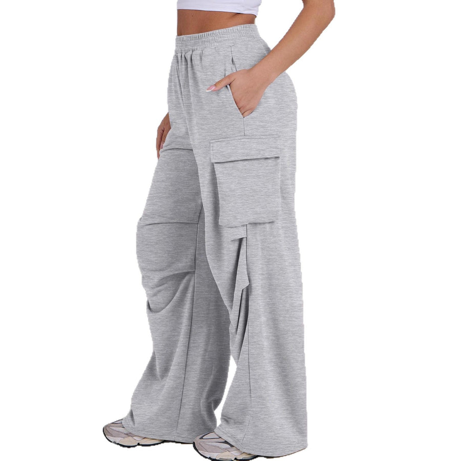 Damen lässige Cargo-Hose mit elastischem Bund und weiten Beinen