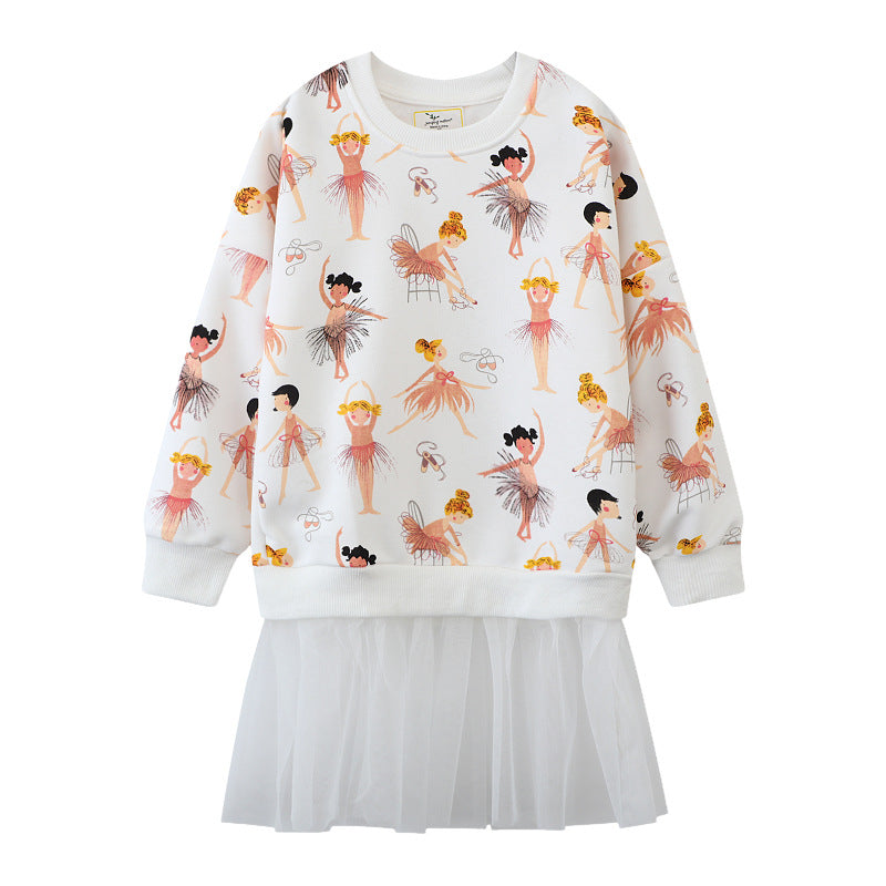 Mädchen Sweatshirt-Kleid mit verspieltem Ballettmotiv und Tüllrock Drune
