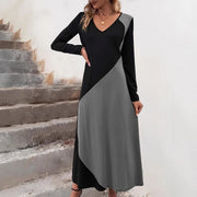 Damen figurbetontes Langarm-Kleid mit modernem Schnitt und Farbeinteilungen