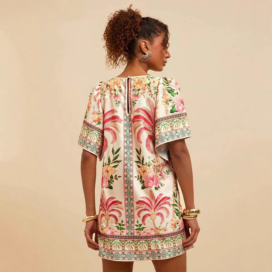 Kurzes Kleid im Ethno-Stil mit Blumendruck - Nayeli