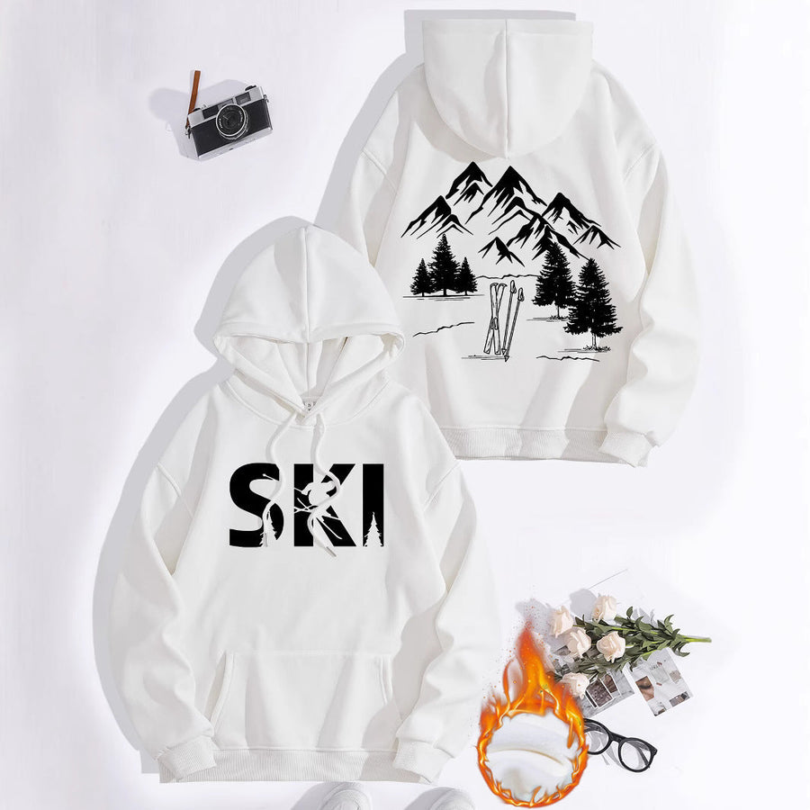 Damen Kapuzenpullover mit kunstvollem Ski-Design und gemütlicher Passform