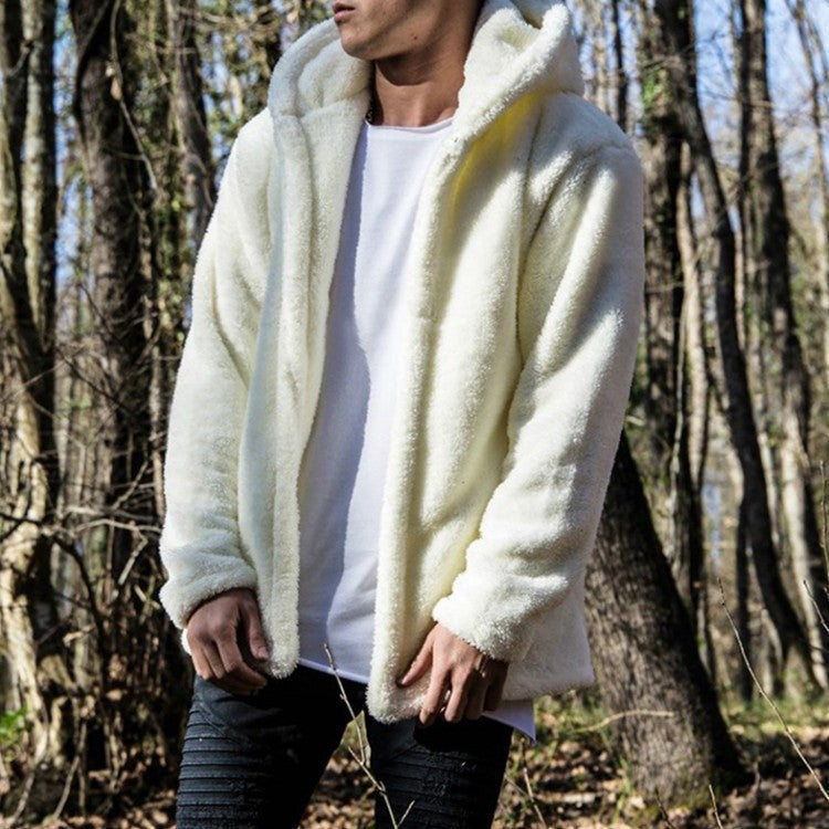 Herren kuschelige Fleecejacke mit praktischer Kapuze und Knopfverschluss Aliams