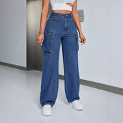 Damen Cargo-Jeans mit hohem Bund und seitlichen Taschen