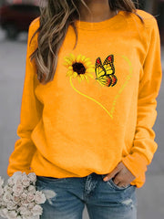 Damen Sweatshirt mit grafischem Schmetterlings- und Sonnenblumenmotiv