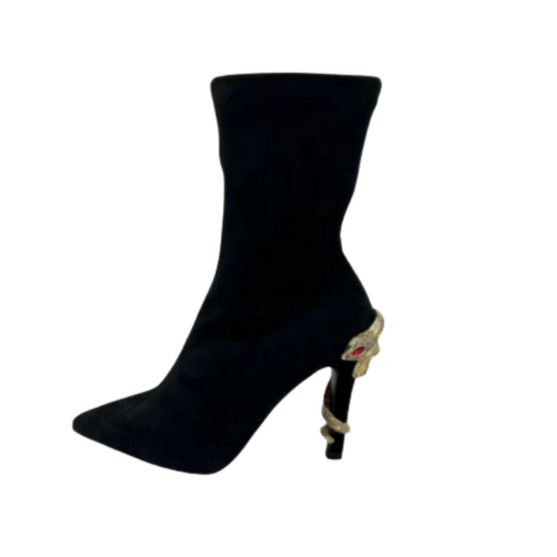 Damen Stiefeletten – Elegante High Heels mit Schlangen-Detail und Spitzem Design