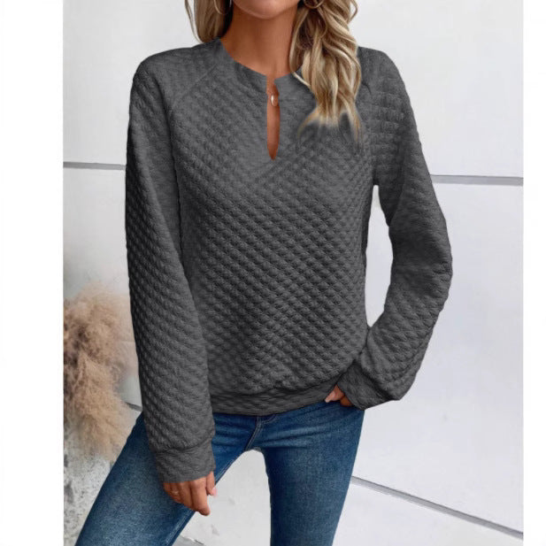 Damen Sweatshirt mit strukturiertem Steppdesign und modischem Ausschnitt