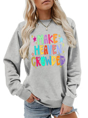 Damen Sweatshirt mit buntem Motiv und verspieltem Schriftzug