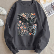 Damen Sweatshirt mit detailliertem Drachen- und Blumenmotiv