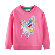 Mädchen Sweatshirt mit zauberhaftem Einhorn-Design und bunten Blumenapplikationen Drune