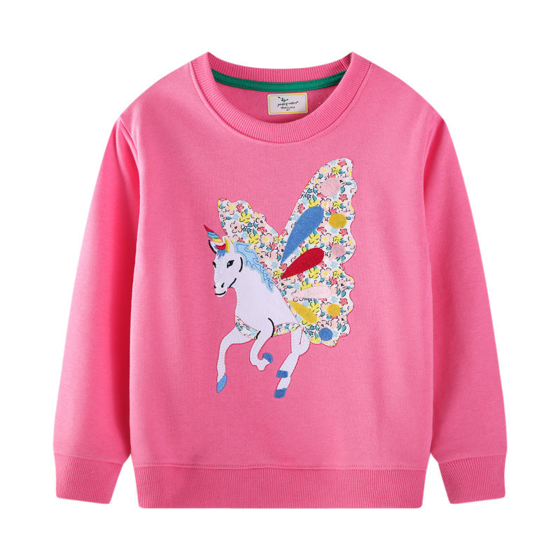 Mädchen Sweatshirt mit zauberhaftem Einhorn-Design und bunten Blumenapplikationen Drune