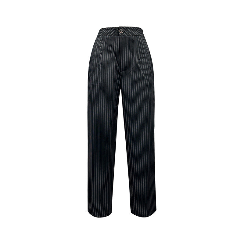 Damen elegante gestreifte Hochbundhose