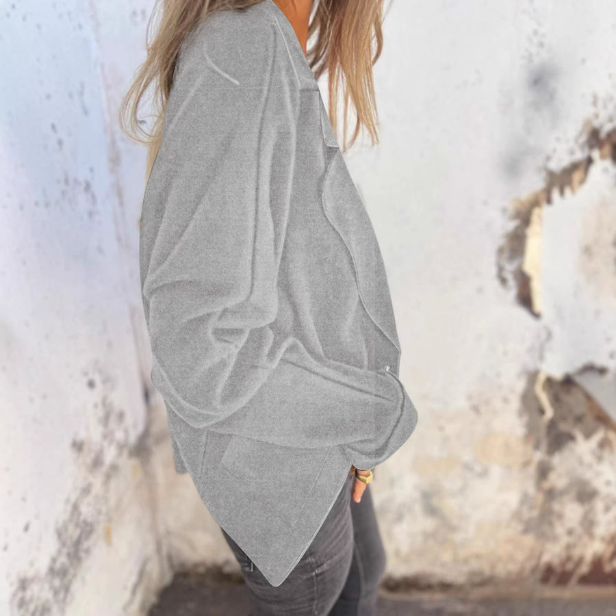 Damen modische Oversized-Blazerjacke mit praktischen Taschen