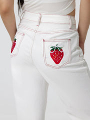 Damen elegante Jeans mit fruchtigen Stickereien
