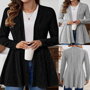 Damen lange Strickjacke mit modernem Rippdesign und Taillierung
