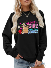 Damen Sweatshirt mit auffälligem Buchmotiv und lässiger Passform