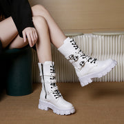 Damen High-Top Schnürstiefel mit verstellbaren Riemen und griffiger Sohle Heidi-Mode