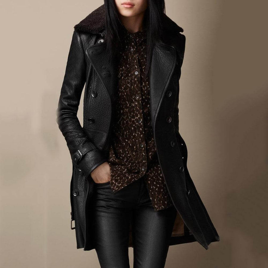 Lina | Eleganter 3/4 Leder-Mantel