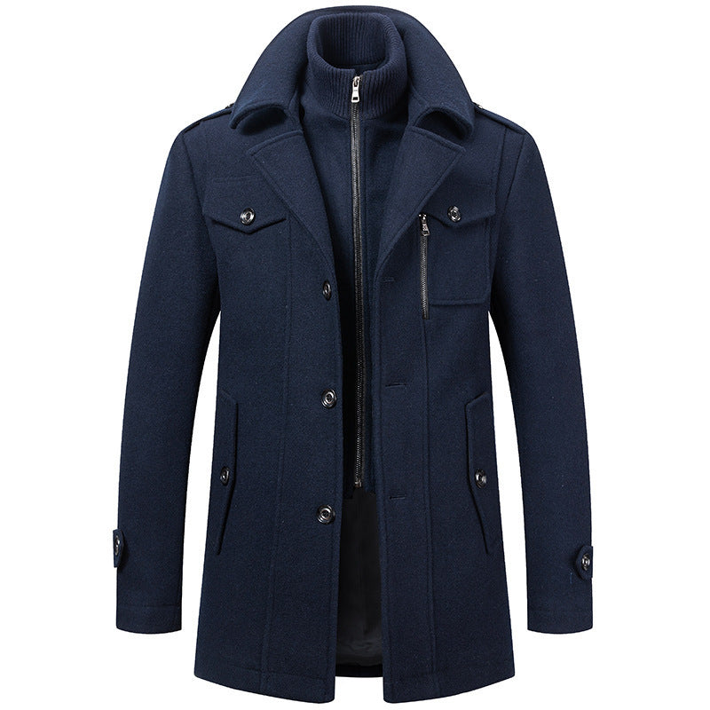 Herren eleganter Wollmantel mit abnehmbarer Kapuze Aliams