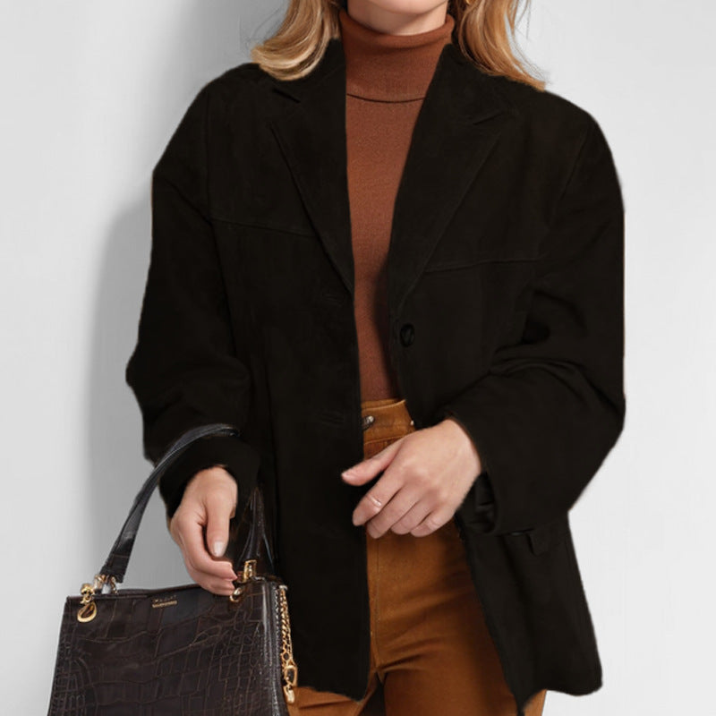 Damen eleganter Oversized-Blazer aus Wildlederimitat
