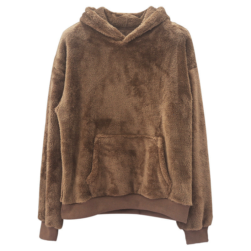 Unisex nan kuscheliger Teddy-Fleece Hoodie mit überlanger Passform und Kängurutasche Drune