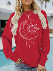 Damen Sweatshirt mit künstlerischem Sonnen- und Mondmotiv