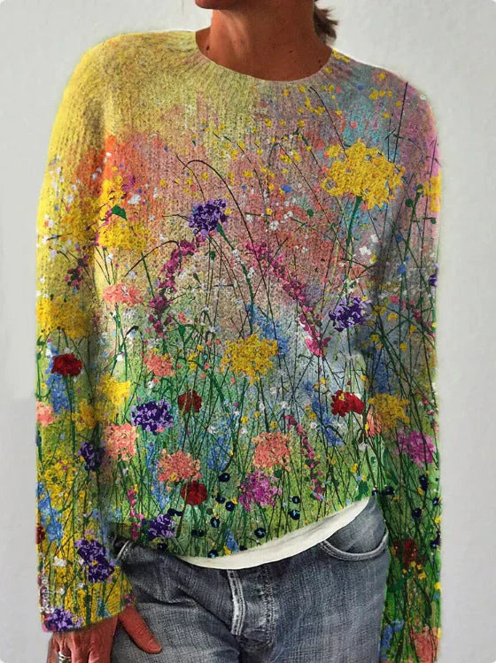 Sofia – gestrickter damenpullover mit 3d-blumendruck