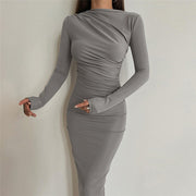 Damen figurbetontes Langarmkleid mit Raffung und elegantem Design